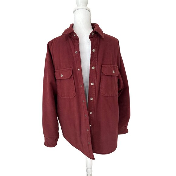 L.L.Bean Mens Vtg Size Large Maroon Lined Shirt Snap Jacket Medium - Picture 1 of 16